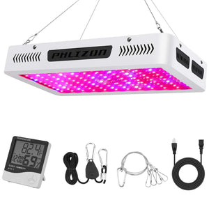 Phlizon Newest High Power Series Plant LED Grow Light,with Thermometer Humidity Monitor,with Adjustable Rope,Double Chips Full Spectrum Grow Lamp for Indoor Plant