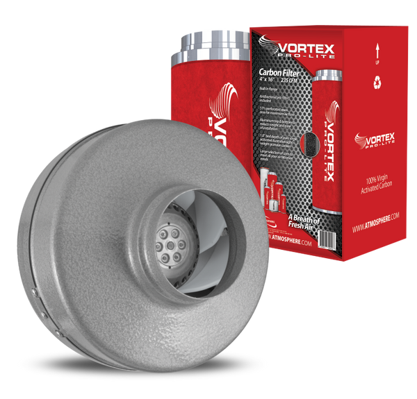 Ventilateur en ligne 4 "Vortex VTX400 220 CFM et filtre à charbon actif Pro-Lite